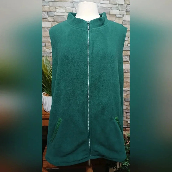 Quacker Factory Jackets & Blazers - Quacker Factory Bedazzled Sequined‎ Zip Fleece Vest 3X Cottagecore